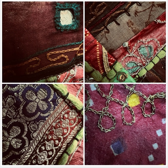 🆕 Indian sari-like patched hobo multicolored & multimedia  strap shoulder bag - Picture 8 of 16